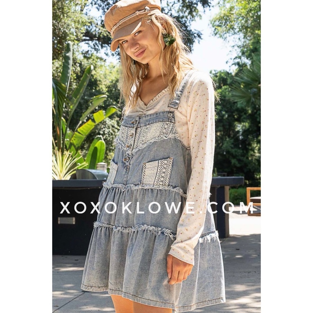 POL Denim + Crochet Patch Tiered Skirtall Mini Dress - Picture 15 of 16